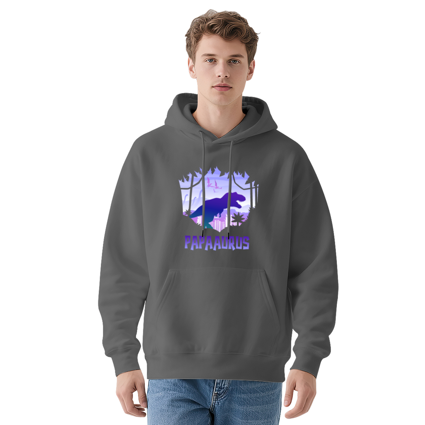 Retro Papa Dinosaur Graphic Men Hoodie, Family Soft Comfort
