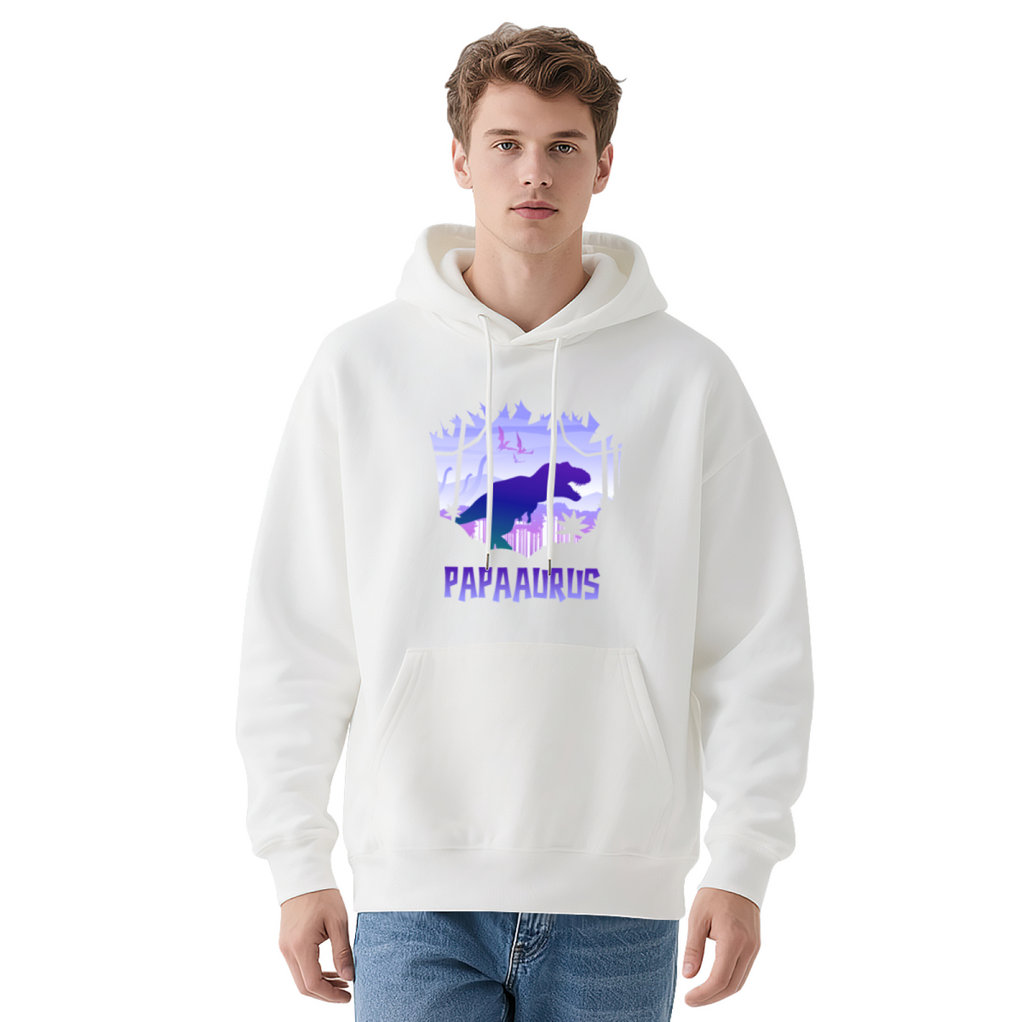 Retro Papa Dinosaur Graphic Men Hoodie, Family Soft Comfort