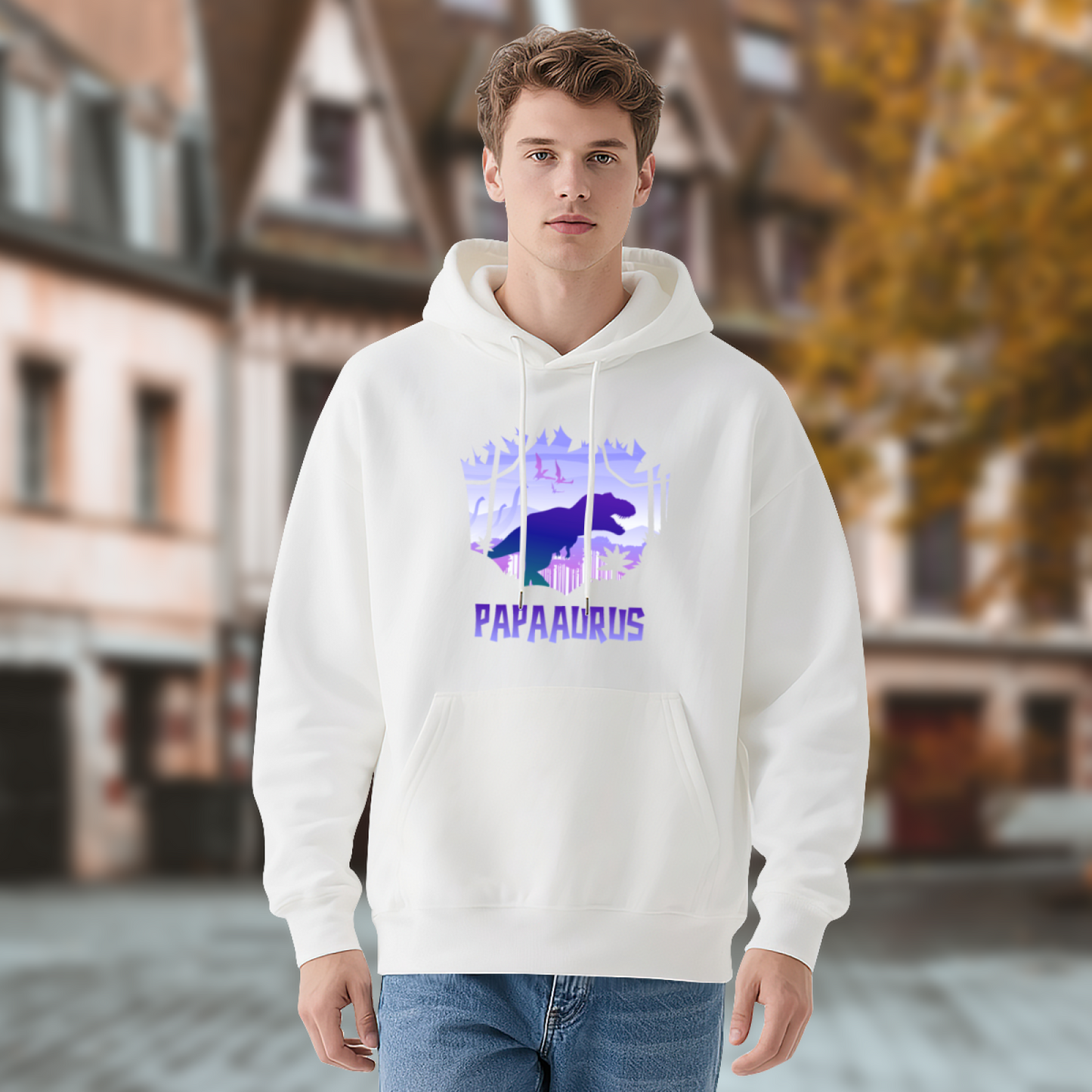 Retro Papa Dinosaur Graphic Men Hoodie, Family Soft Comfort
