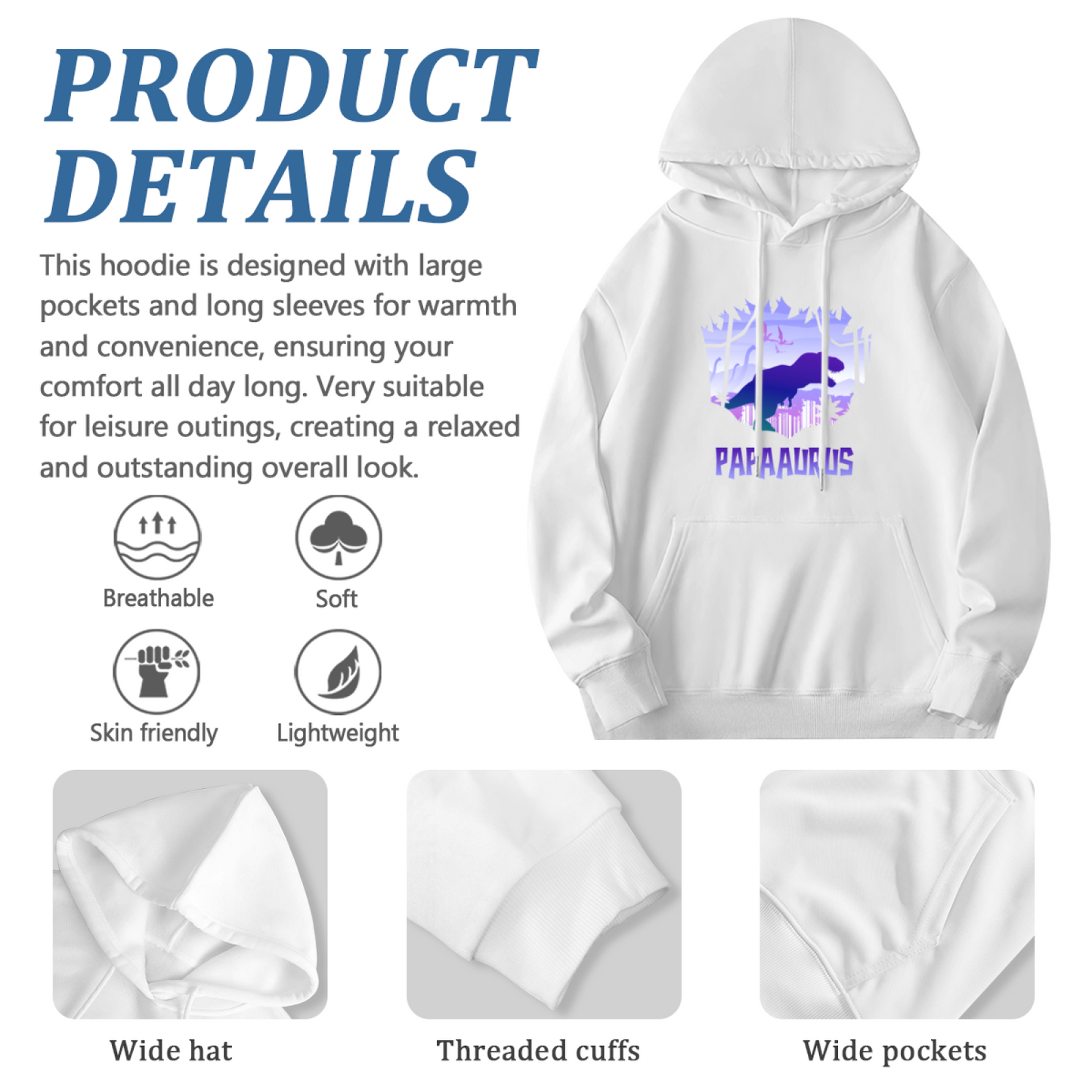 Retro Papa Dinosaur Graphic Men Hoodie, Family Soft Comfort