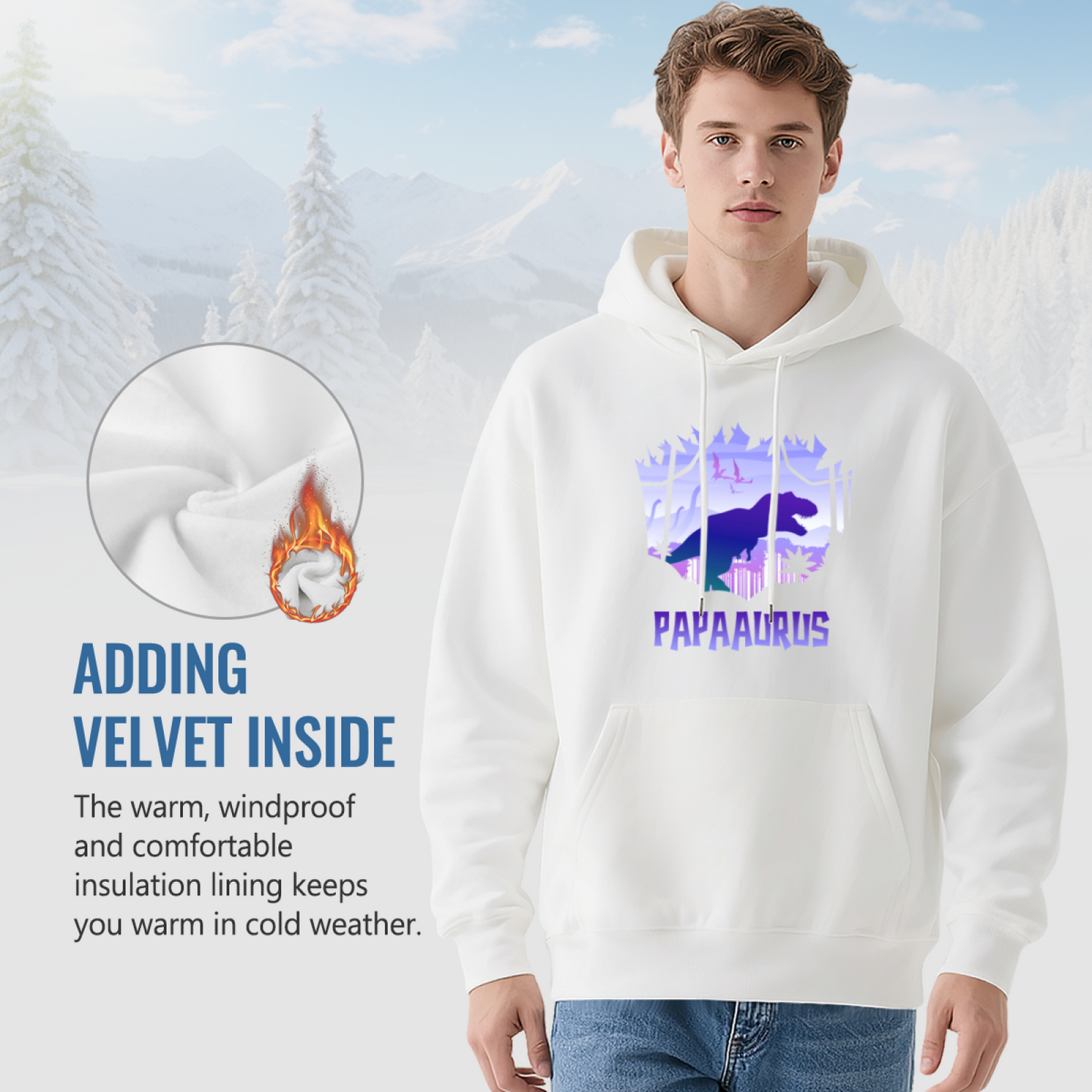Retro Papa Dinosaur Graphic Men Hoodie, Family Soft Comfort