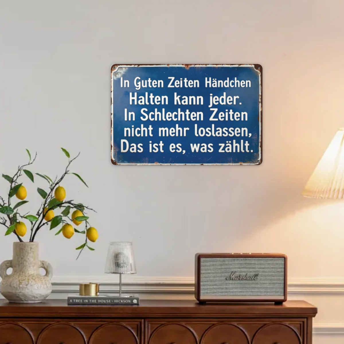 Heartwarming German Love Quote Blue Tin Plate
