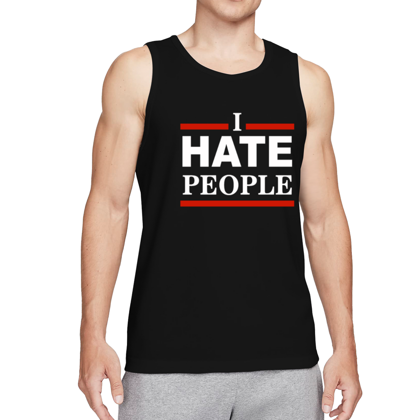 I Hate People Red Border Bold Introvert Statement Tank For Men