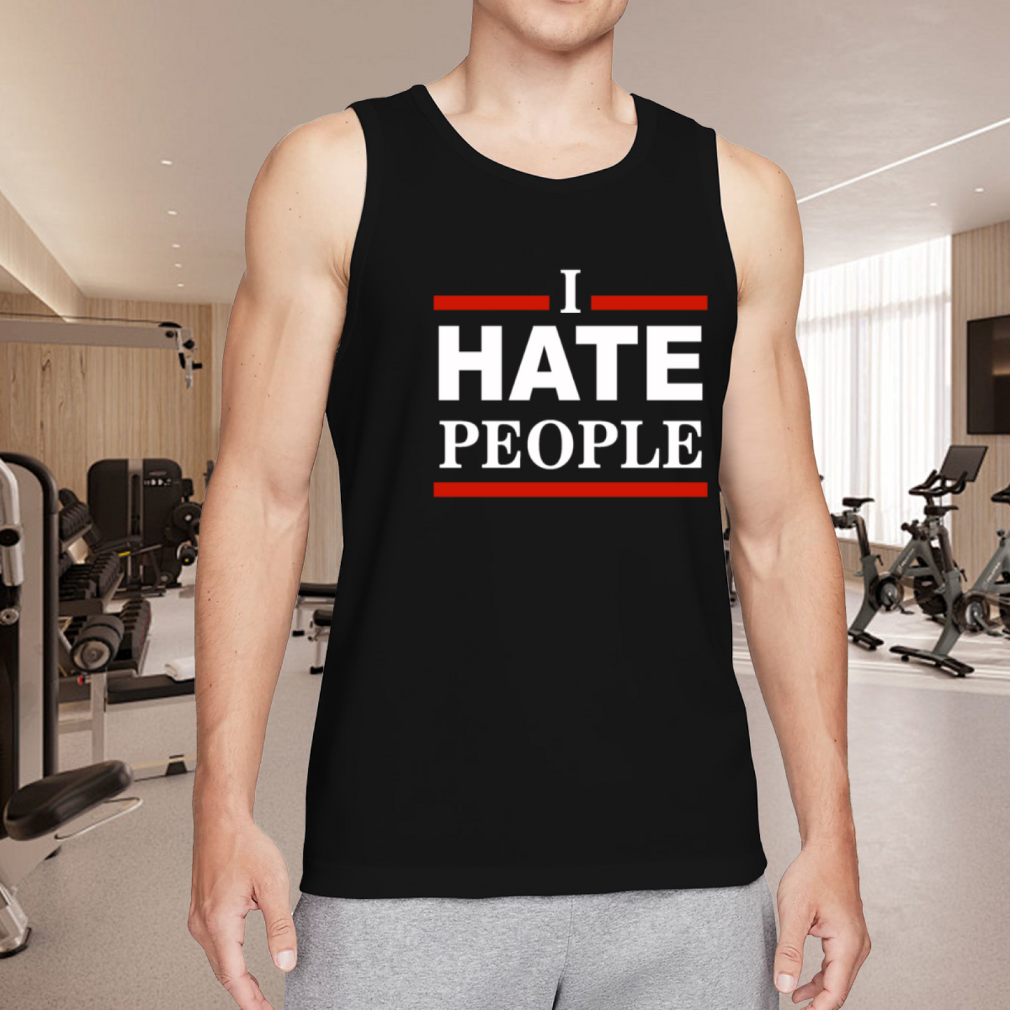 I Hate People Red Border Bold Introvert Statement Tank For Men