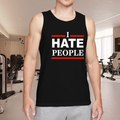I Hate People Red Border Bold Introvert Statement Tank For Men