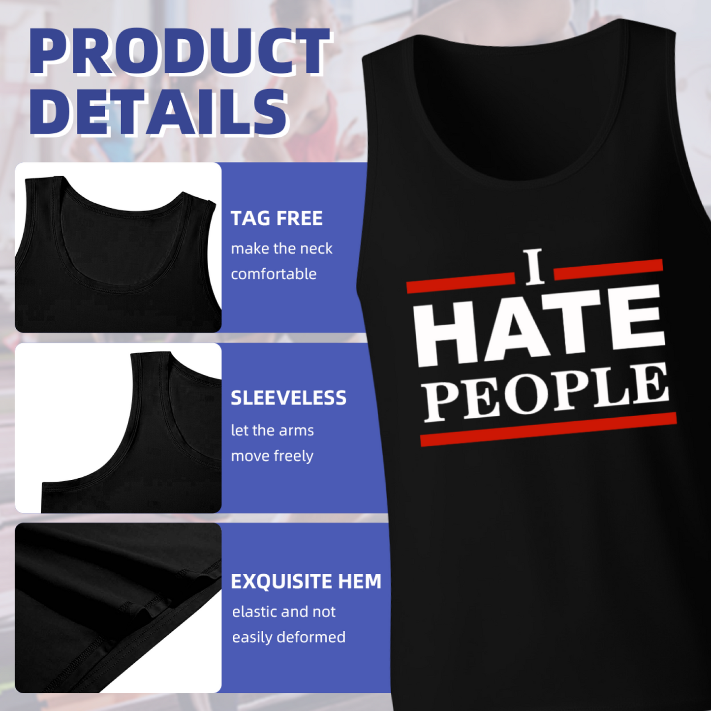 I Hate People Red Border Bold Introvert Statement Tank For Men