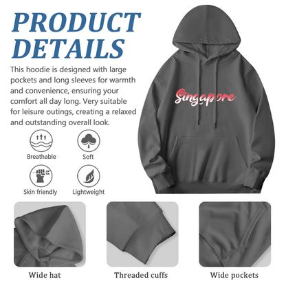 Gradient Singapore Letter Print Neutral Hoodie, Breathable Comfort City Top
