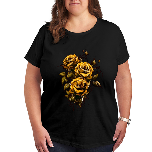 Luxurious Golden Thorn Roses Art Plus Size Women Printed T-Shirt