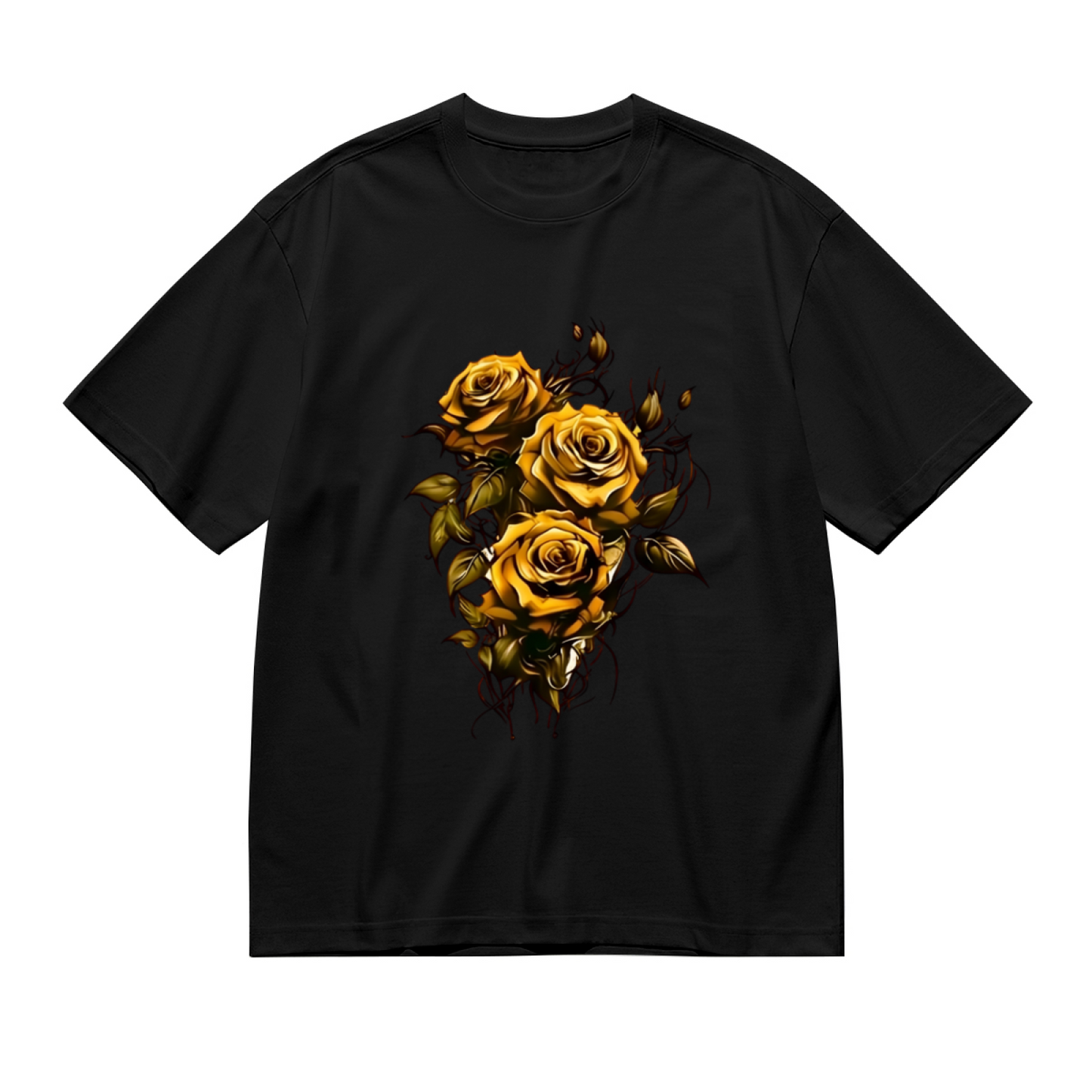 Luxurious Golden Thorn Roses Art Plus Size Women Printed T-Shirt