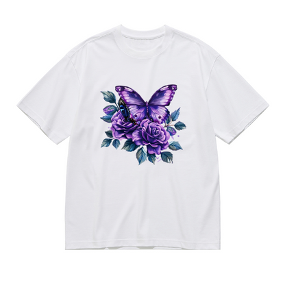 Dreamy Purple Butterfly & Roses Plus Size Women T-Shirt
