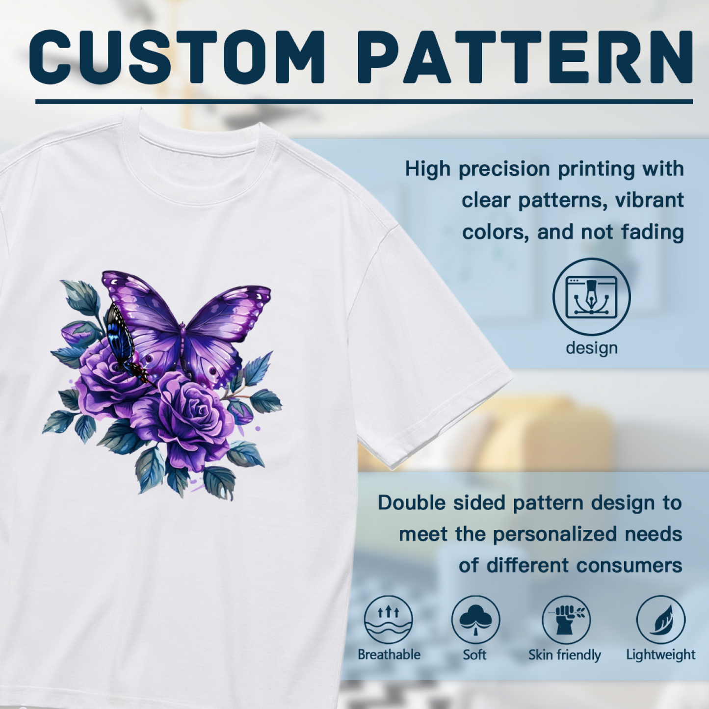 Dreamy Purple Butterfly & Roses Plus Size Women T-Shirt