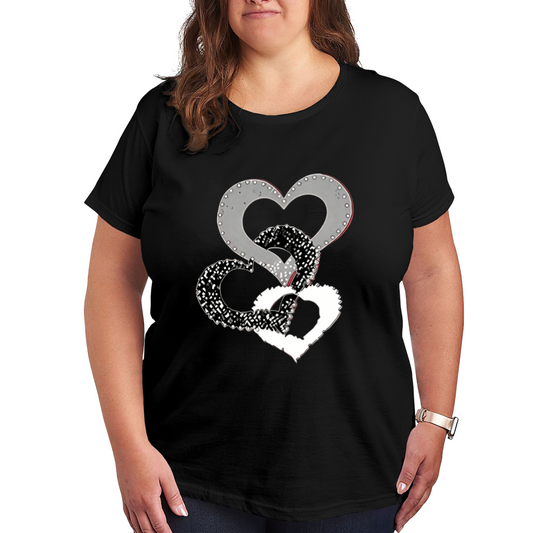 Triple Bling Intertwined Hearts Curvy Ladies Graphic Tee