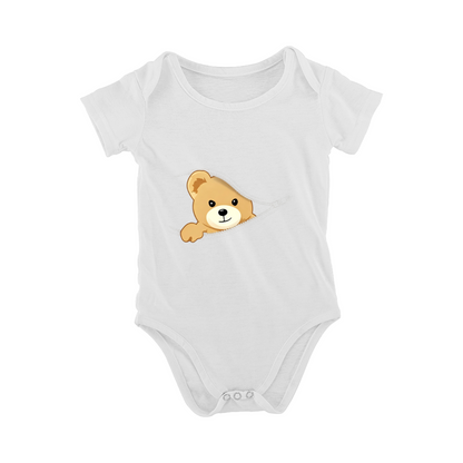 Peeking Teddy Bear Zipper Graphic Soft Black Baby Onesie
