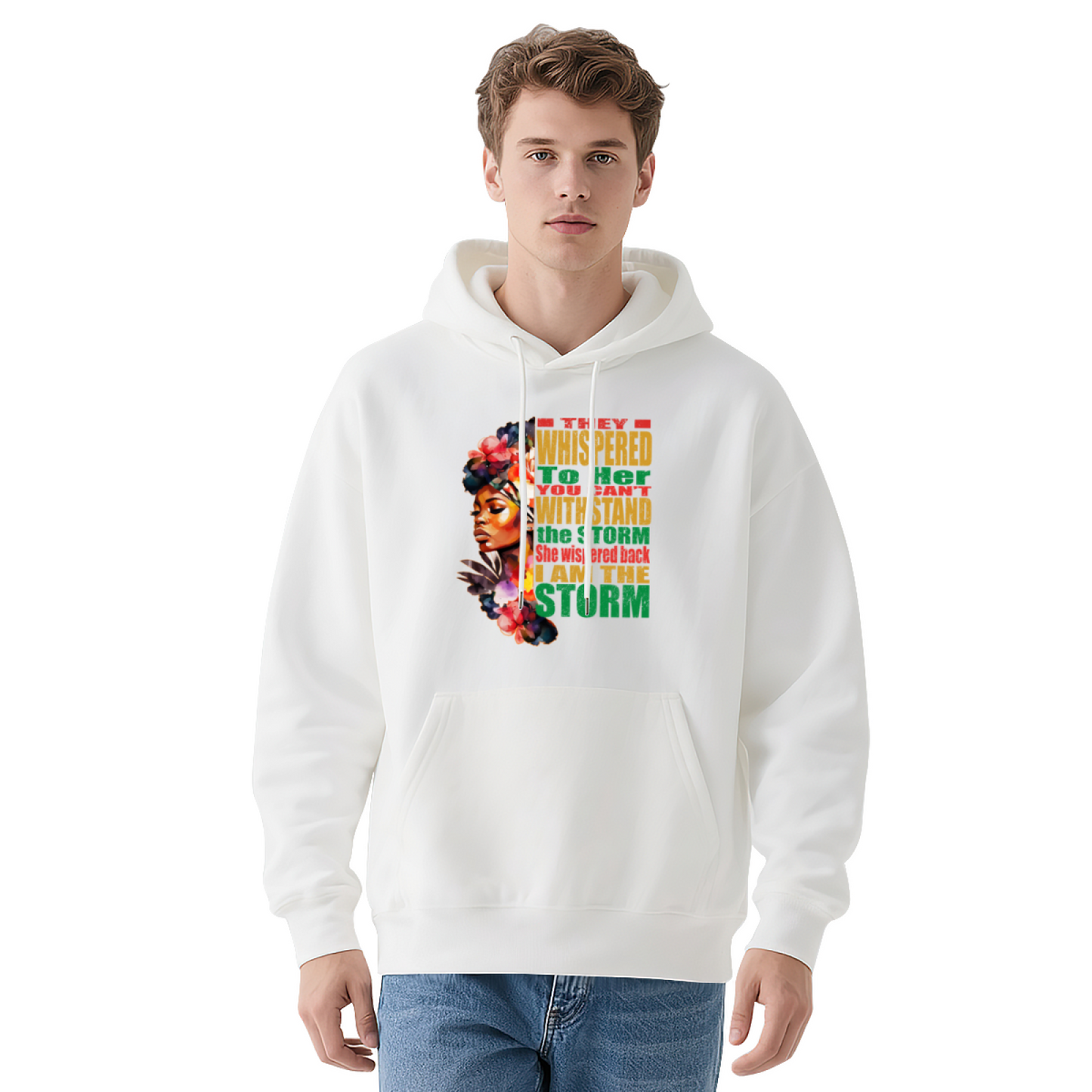 I Am The Storm Black Woman Art White Hoodie, Empowering Cozy Statement Pullover