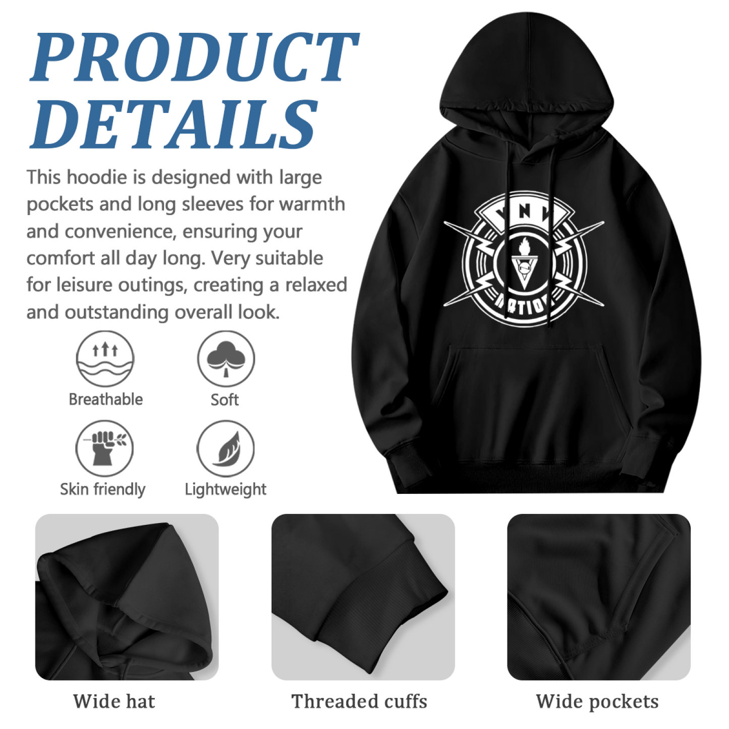 YNY NATION Retro Emblem Graphic Men Hoodie, Soft Daily Comfort
