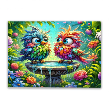 Cute Rainbow Fluffy Birds Floral Fountain Garden Puzzle 300/500/1000 Piece