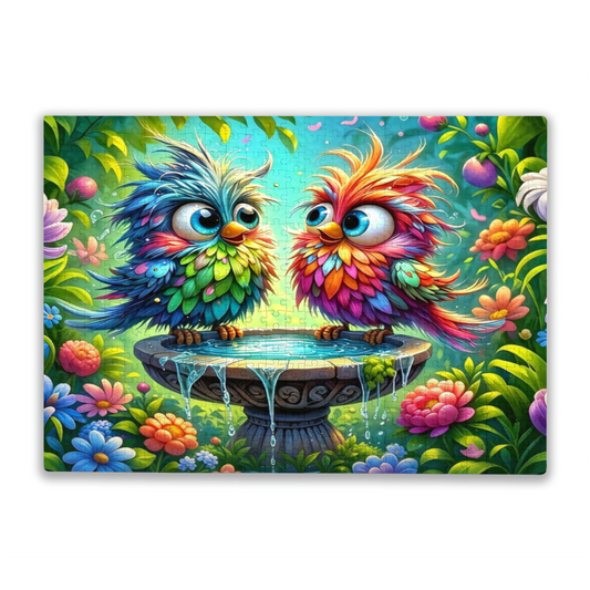 Cute Rainbow Fluffy Birds Floral Fountain Garden Puzzle 300/500/1000 Piece