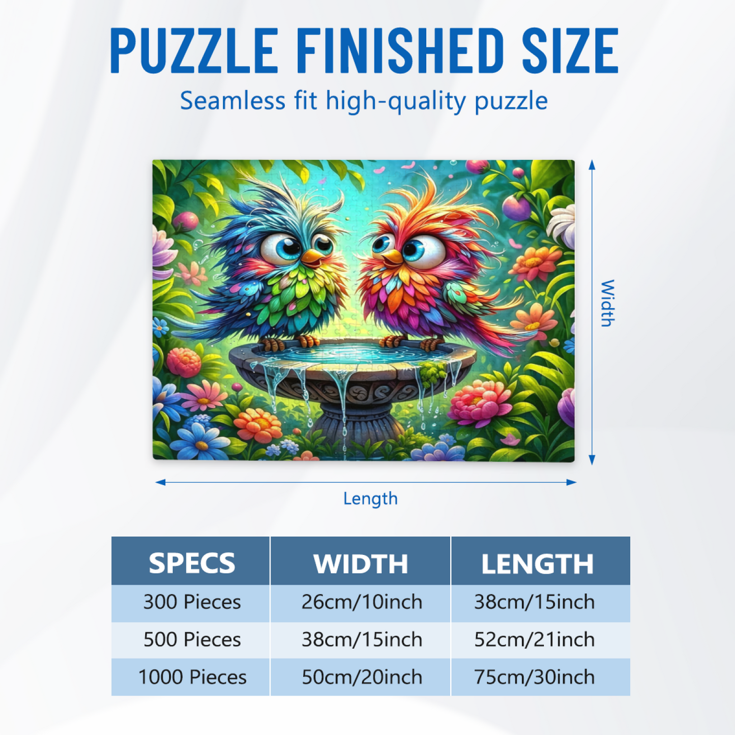 Cute Rainbow Fluffy Birds Floral Fountain Garden Puzzle 300/500/1000 Piece