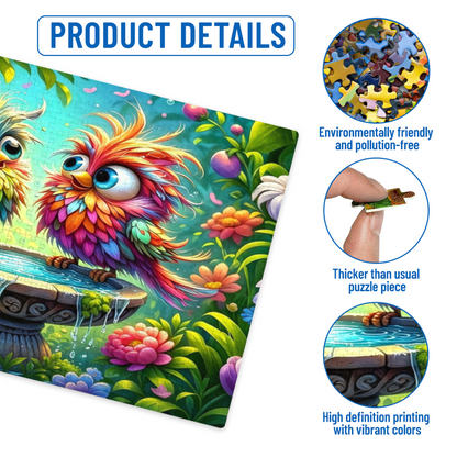 Cute Rainbow Fluffy Birds Floral Fountain Garden Puzzle 300/500/1000 Piece