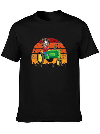 Funny Goat Farmer T-Shirt - Tractor Sunset Design