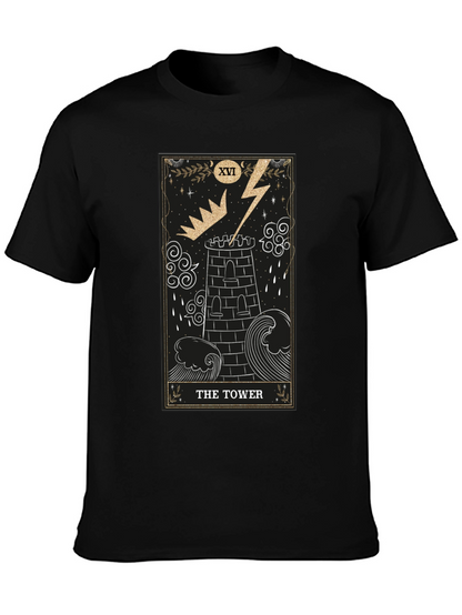 The Tower Tarot Card Black Graphic T-Shirt