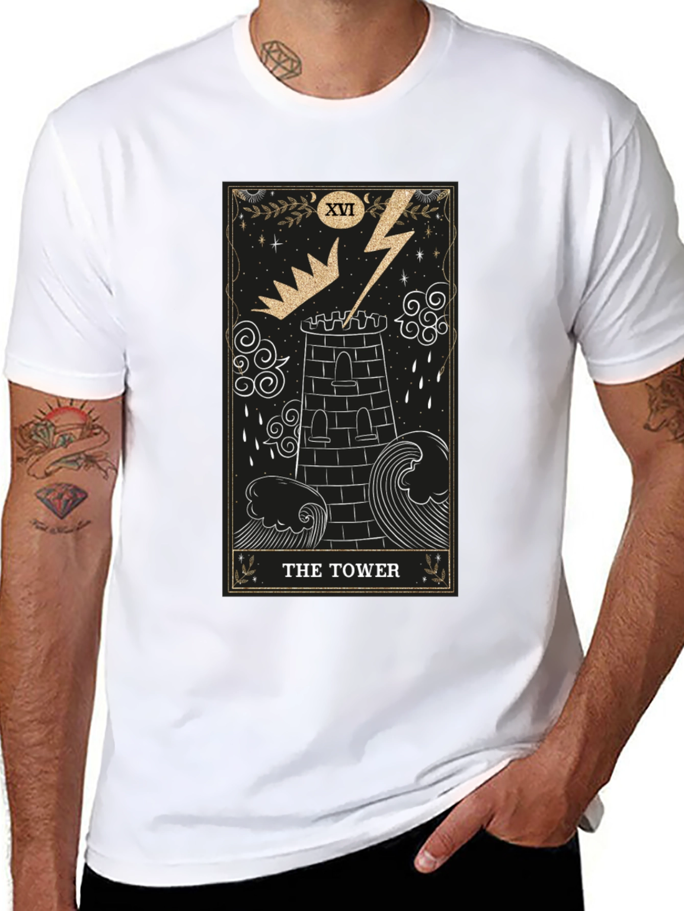 The Tower Tarot Card Black Graphic T-Shirt