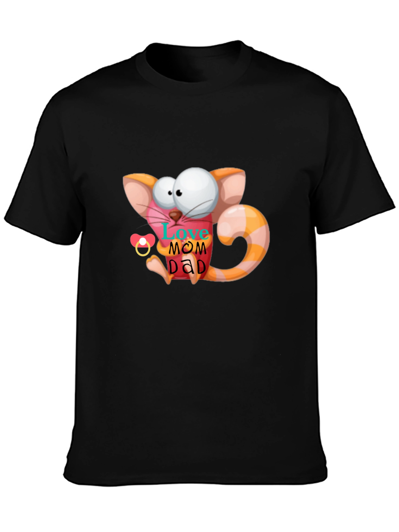 Cute Cartoon Cat Love Mom Dad Graphic T-Shirt