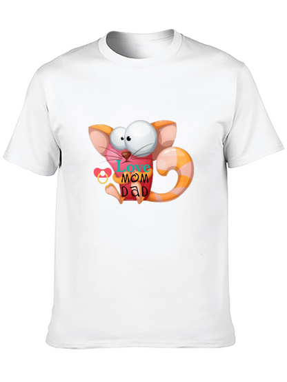 Cute Cartoon Cat Love Mom Dad Graphic T-Shirt
