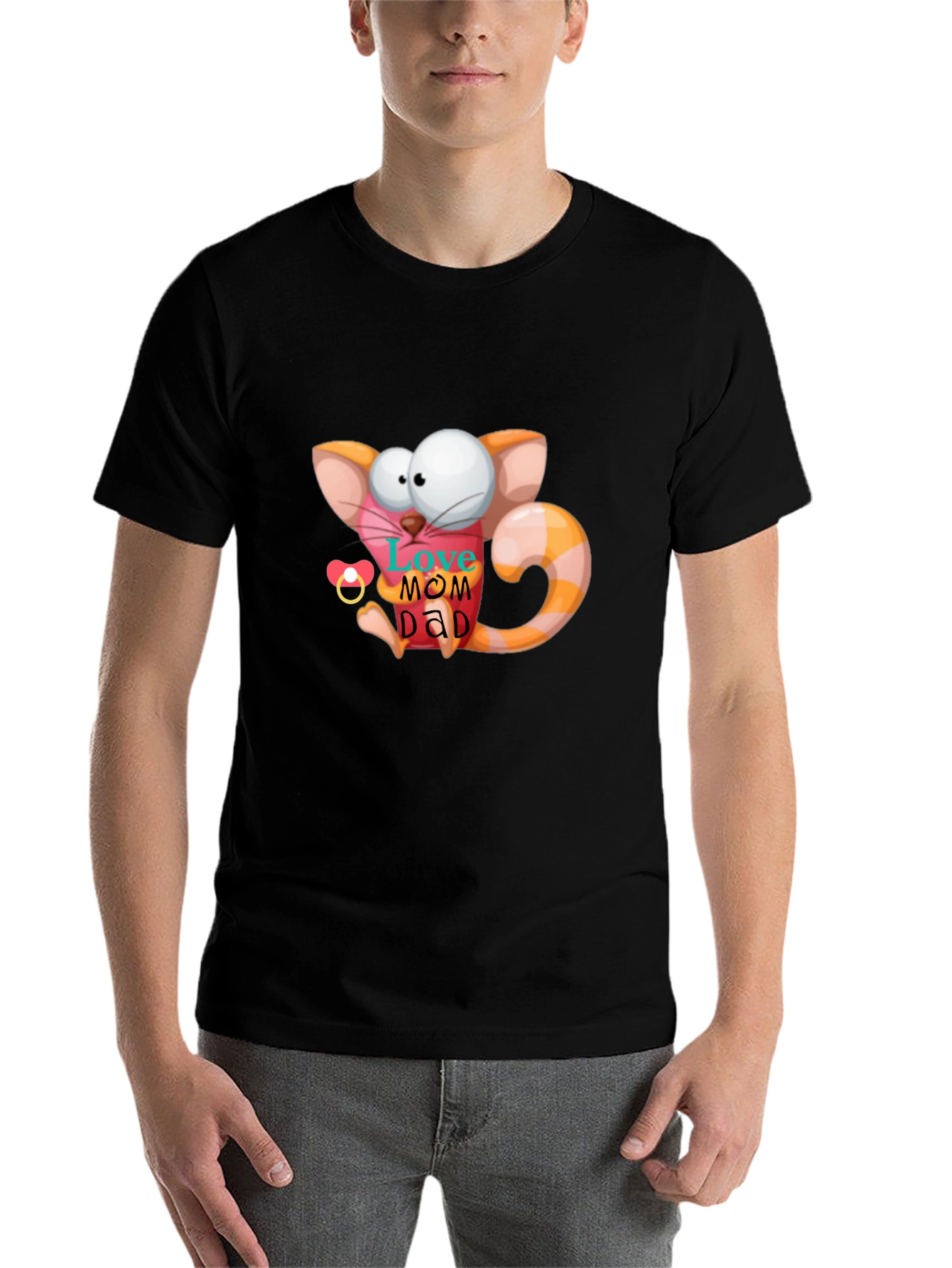 Cute Cartoon Cat Love Mom Dad Graphic T-Shirt