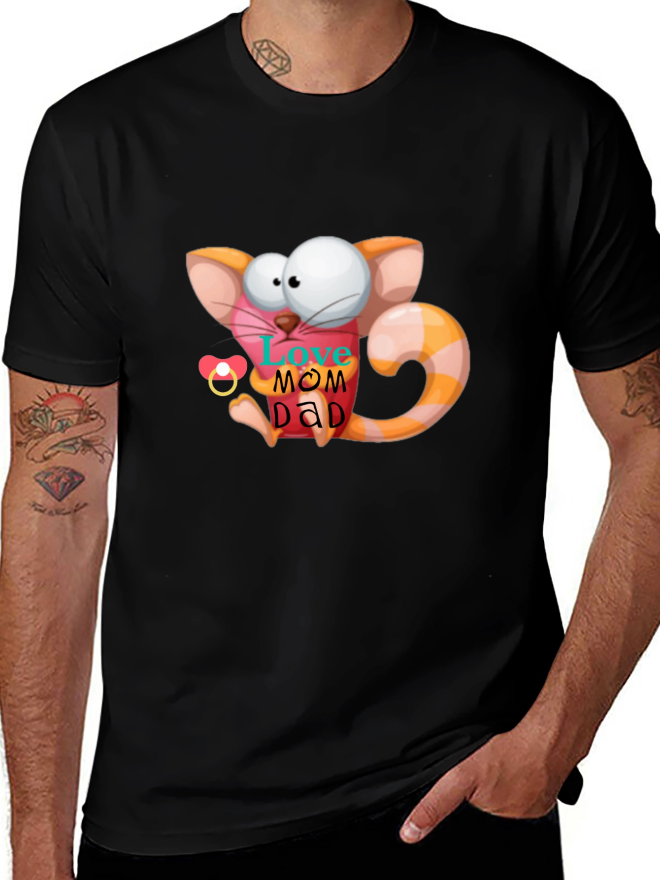 Cute Cartoon Cat Love Mom Dad Graphic T-Shirt