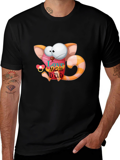 Cute Cartoon Cat Love Mom Dad Graphic T-Shirt