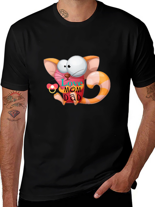 Cute Cartoon Cat Love Mom Dad Graphic T-Shirt