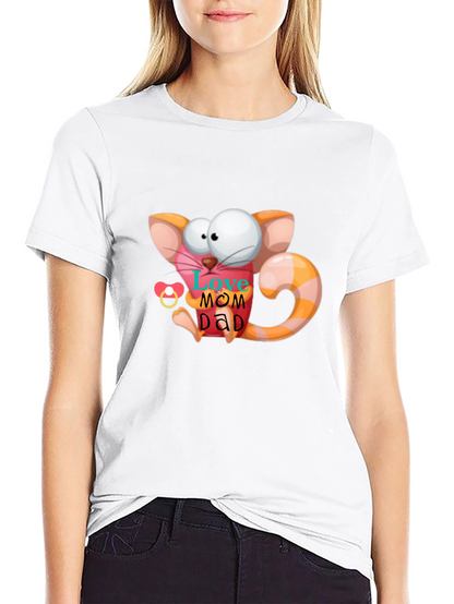 Cute Cartoon Cat Love Mom Dad Graphic T-Shirt