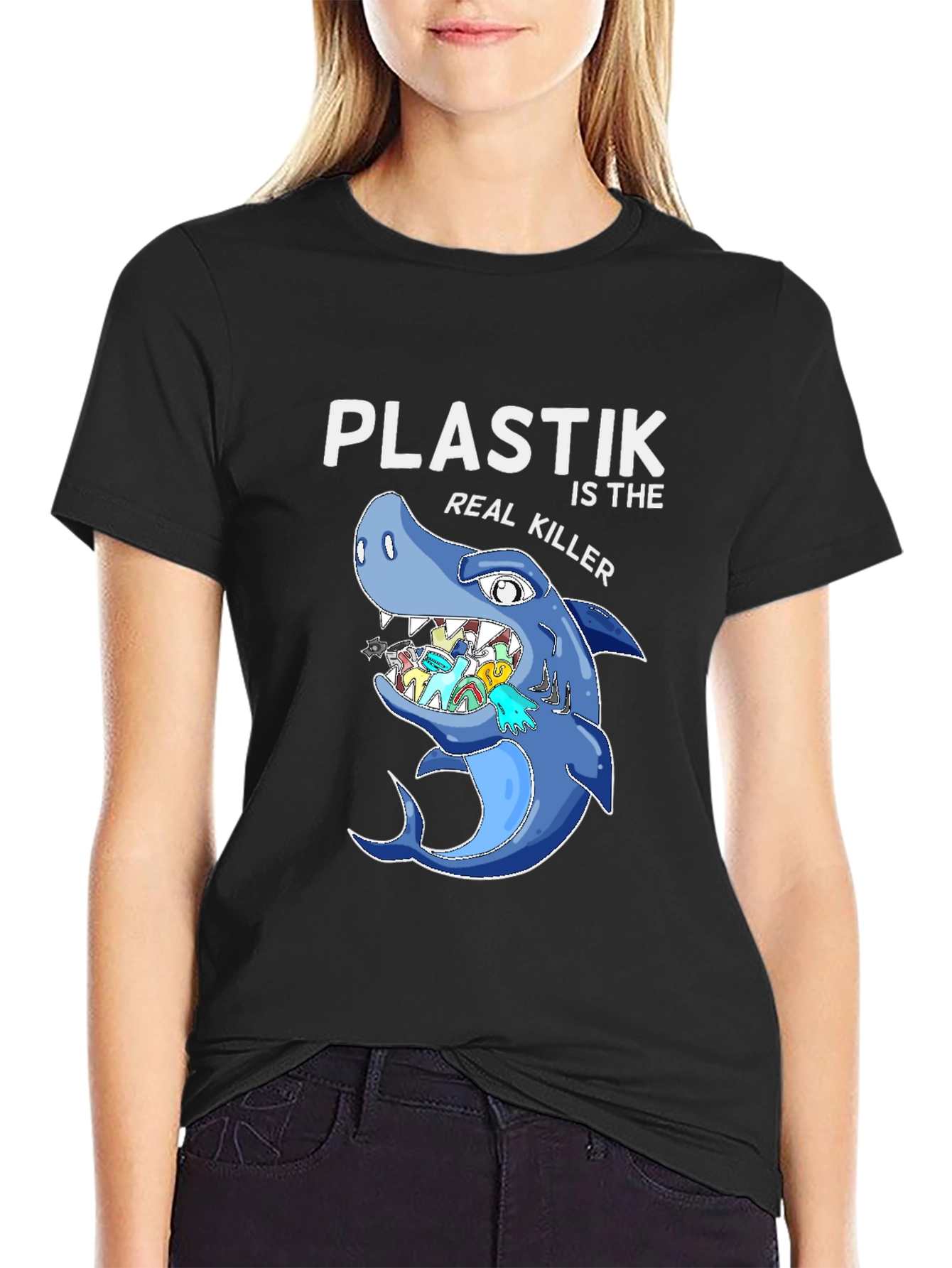 Plastic Killer Shark Graphic T-Shirt