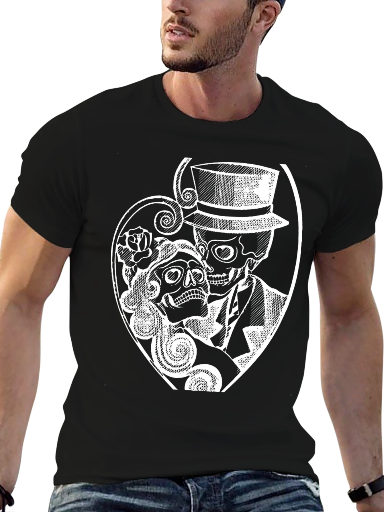 Day of the Dead Skull Couple Graphic T-Shirt