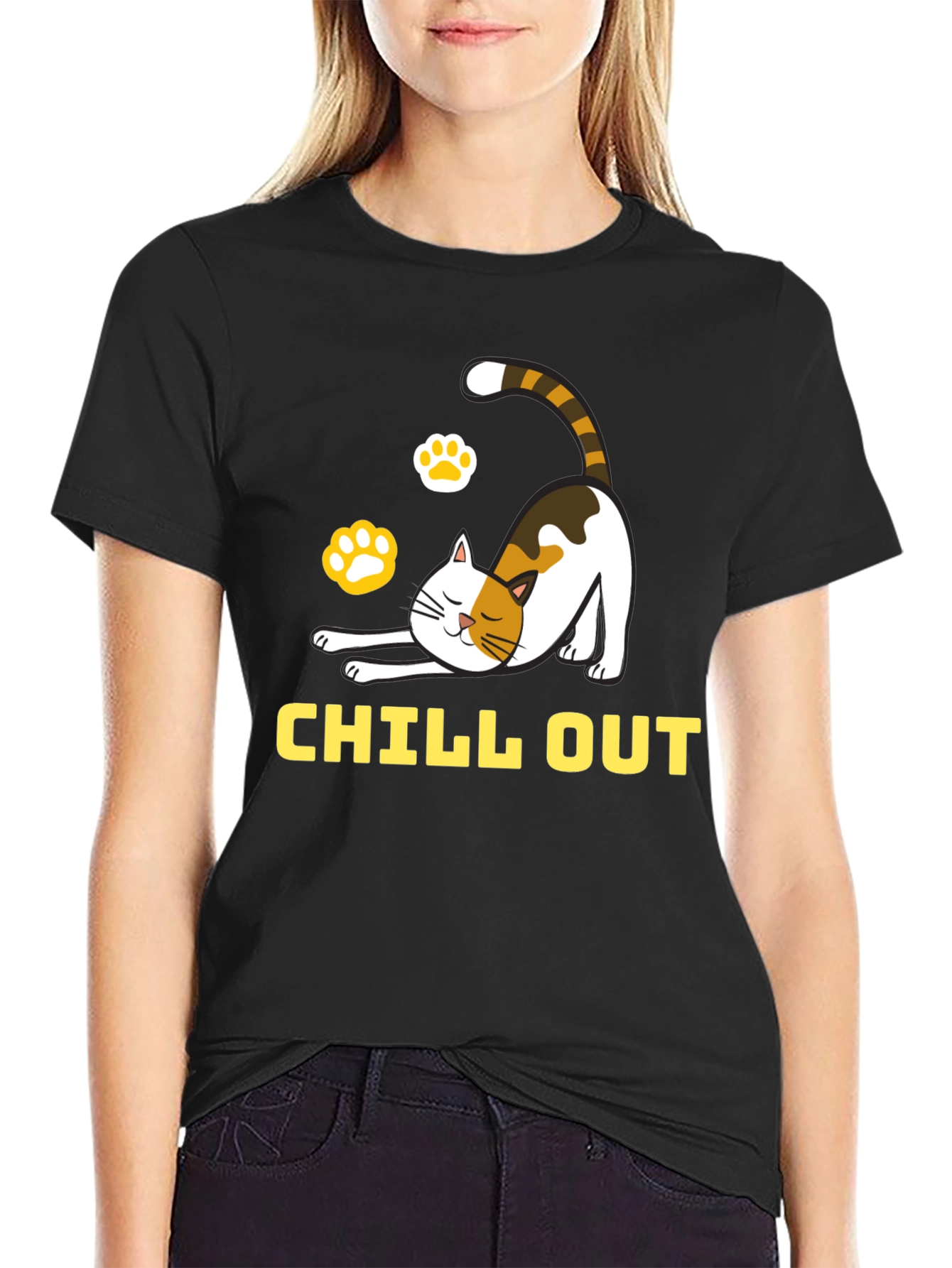 Chill Out Cat Graphic Tee - Relaxed Comfort