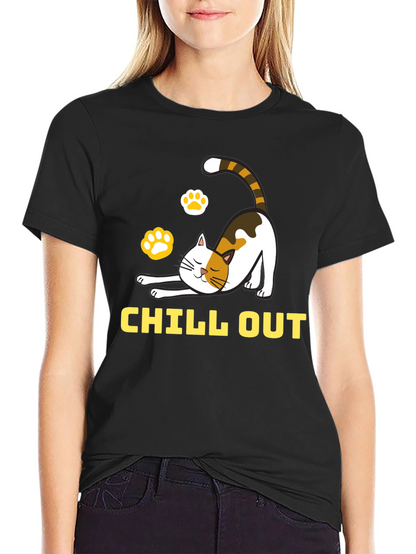Chill Out Cat Graphic Tee - Relaxed Comfort