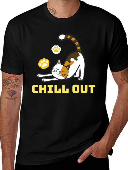Chill Out Cat Graphic Tee - Relaxed Comfort