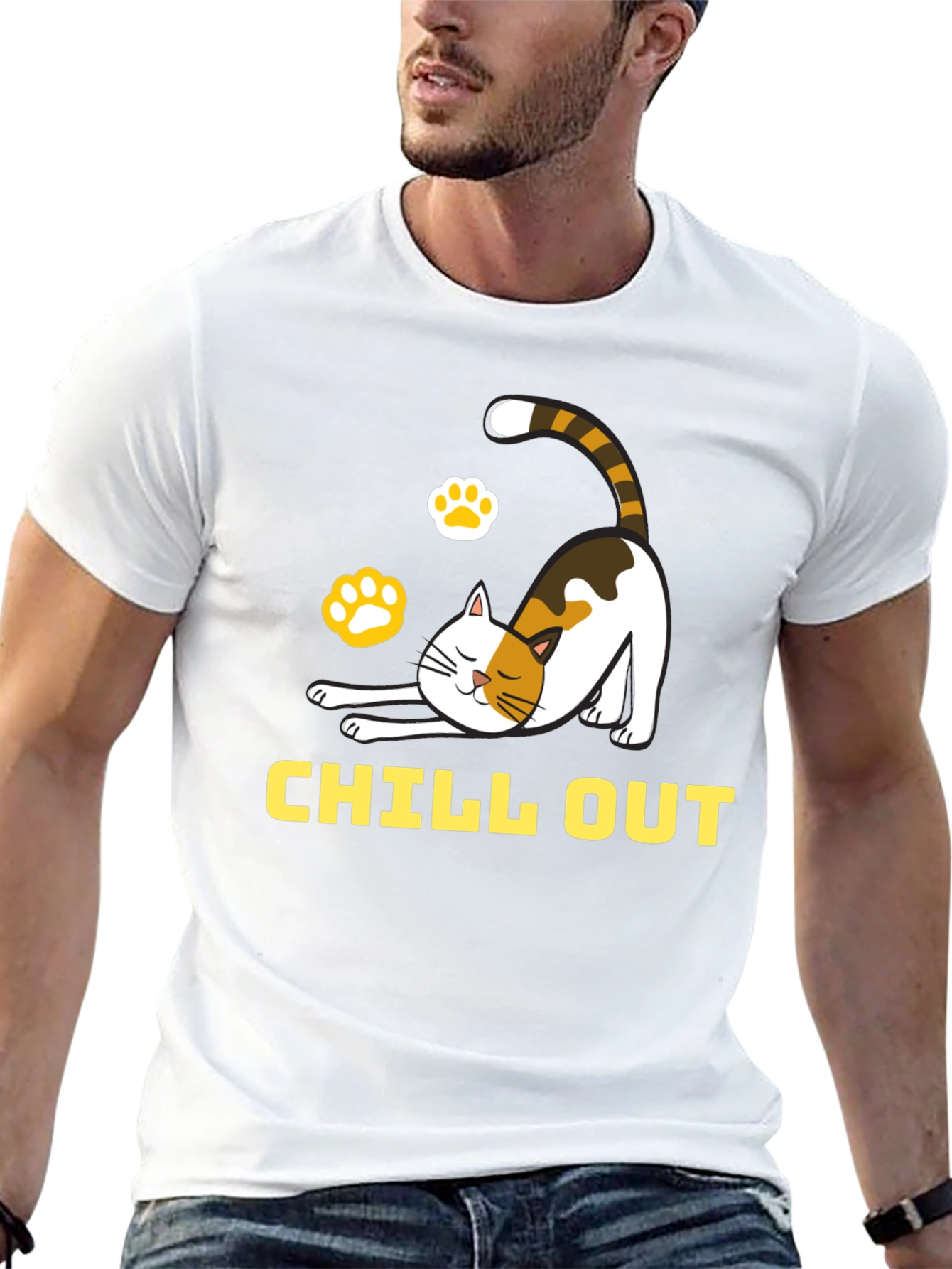 Chill Out Cat Graphic Tee - Relaxed Comfort