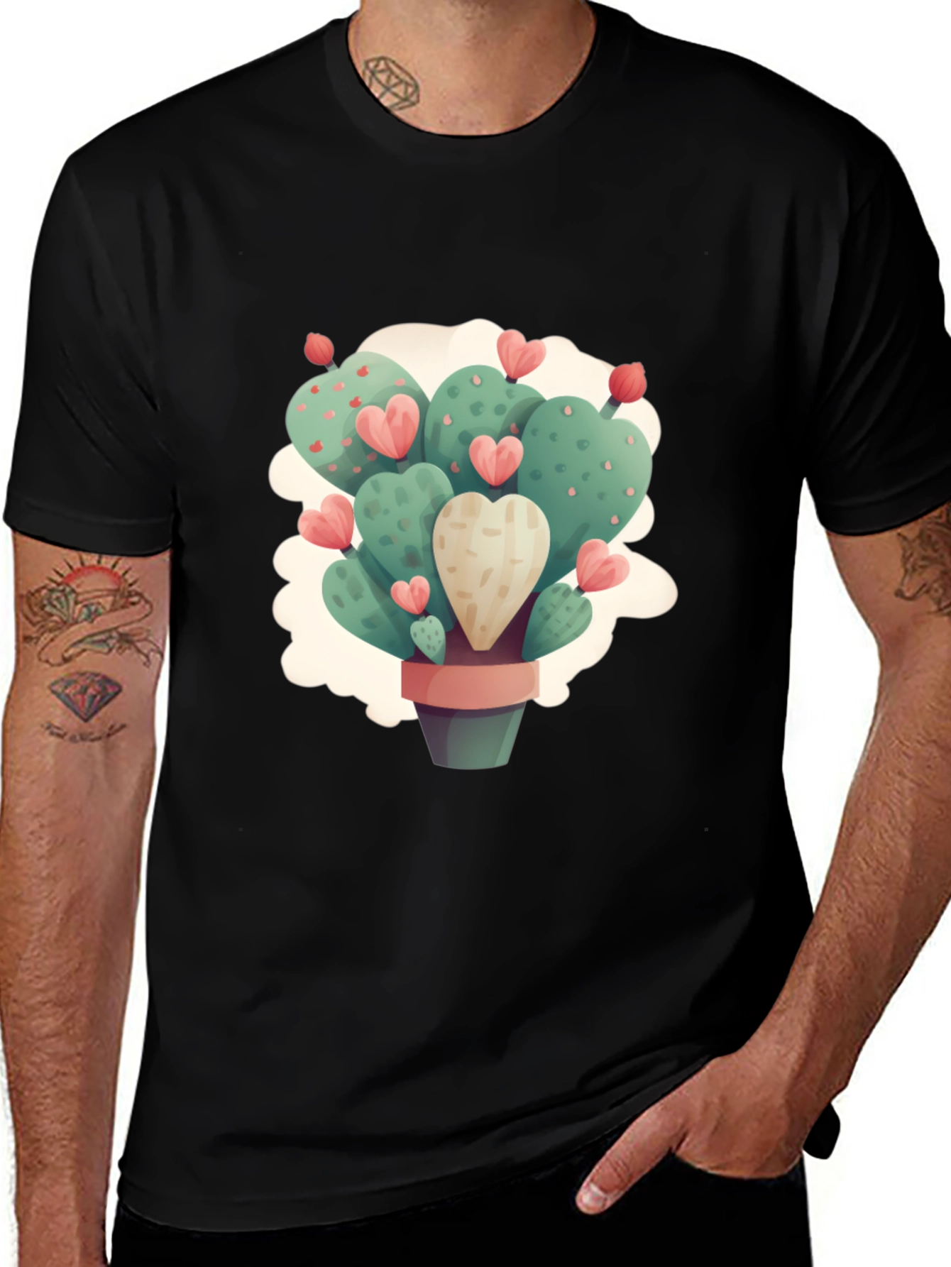 Heart Cactus Graphic Black T-Shirt