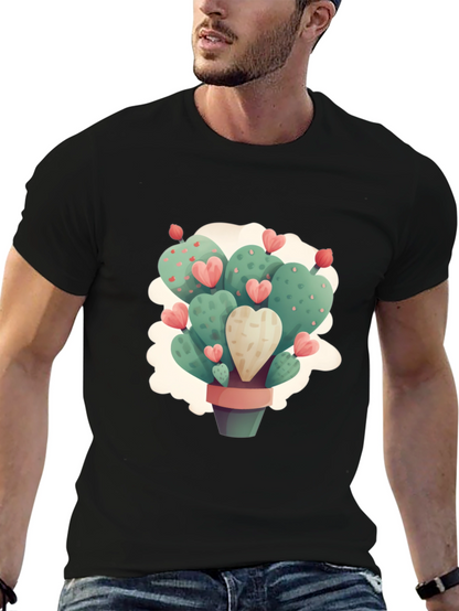 Heart Cactus Graphic Black T-Shirt