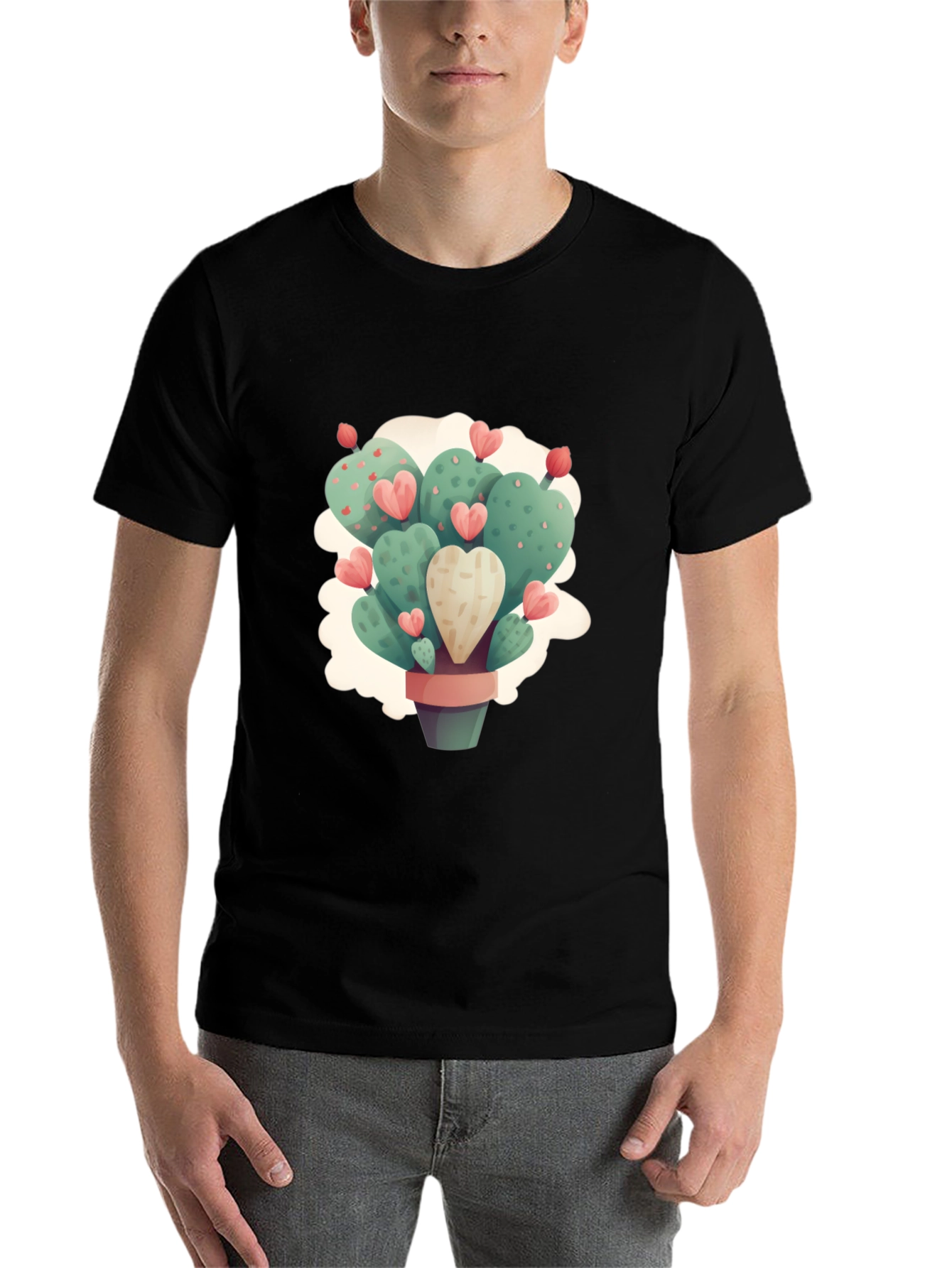 Heart Cactus Graphic Black T-Shirt