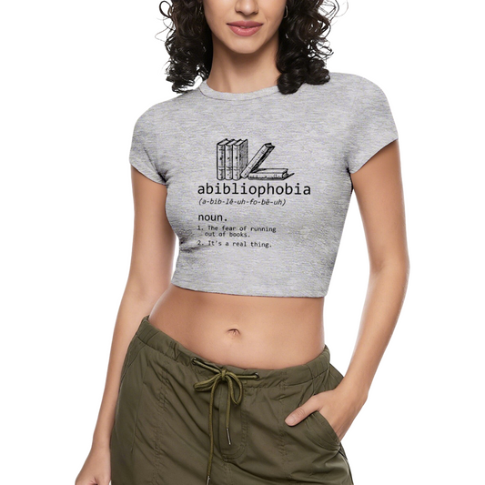 Abibliophobia Book Lover Funny Dictionary Grey Crop Top
