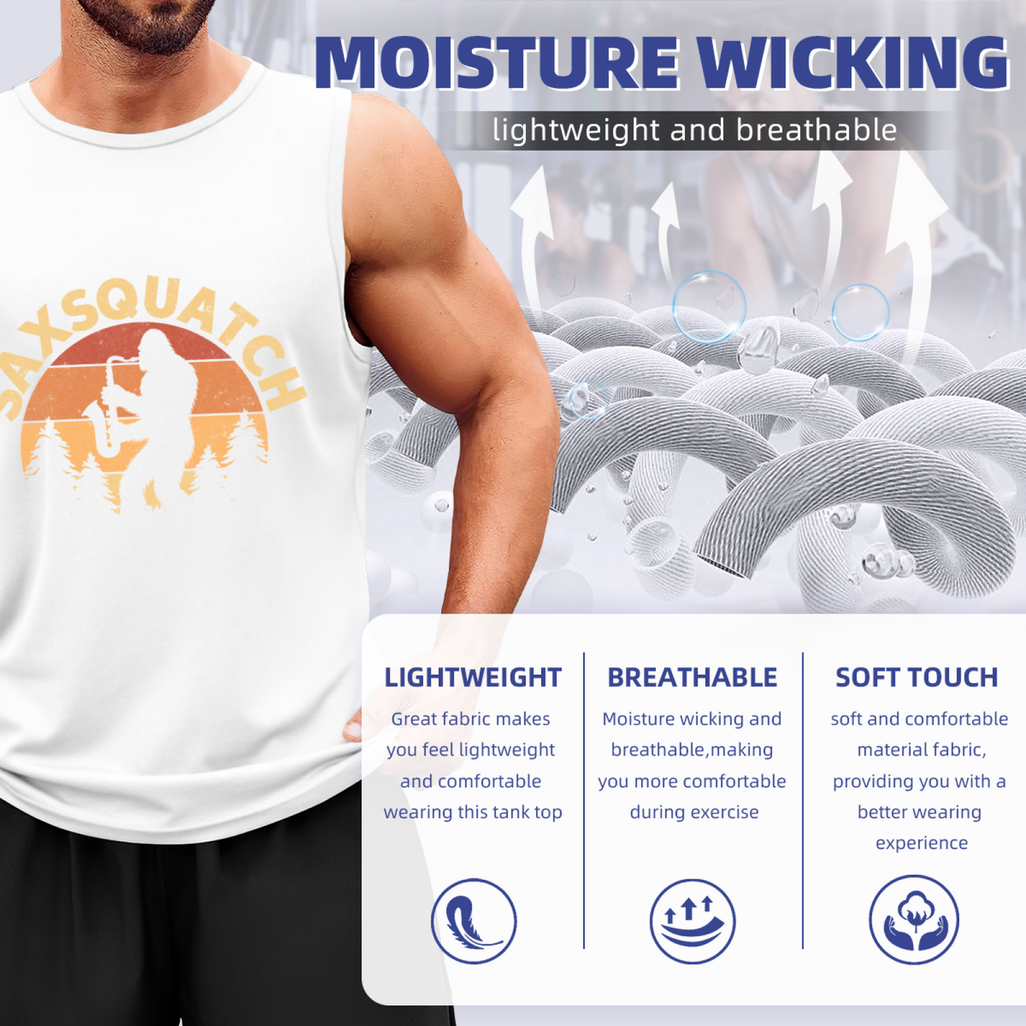 Saxsquatch Bigfoot Playing Saxophone Retro Sunset Tank