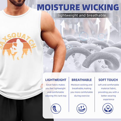 Saxsquatch Bigfoot Playing Saxophone Retro Sunset Tank