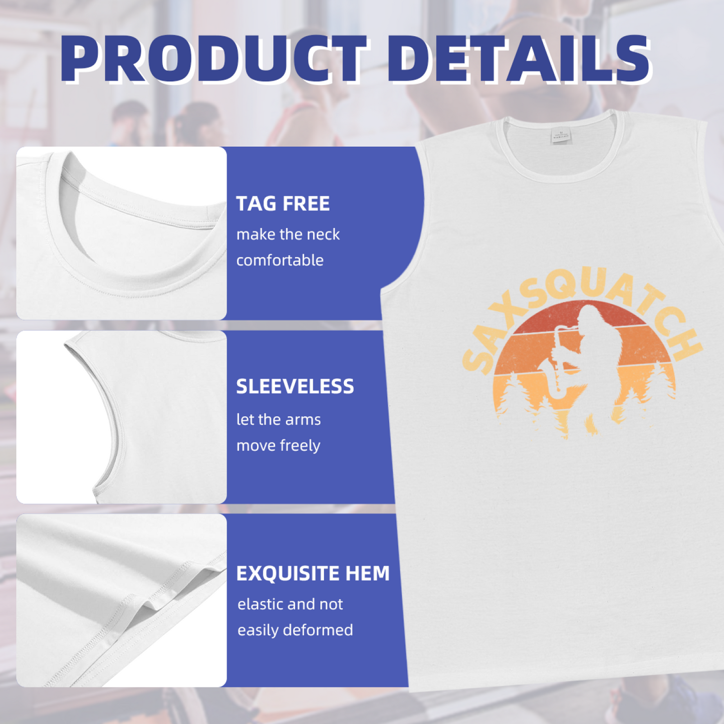 Saxsquatch Bigfoot Playing Saxophone Retro Sunset Tank