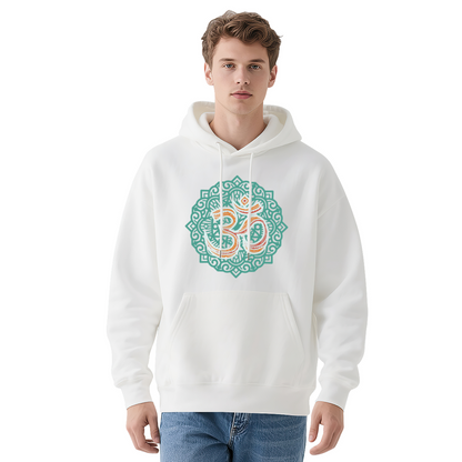 Boho Om Mandala Spiritual White Hoodie, Breathable Comfort