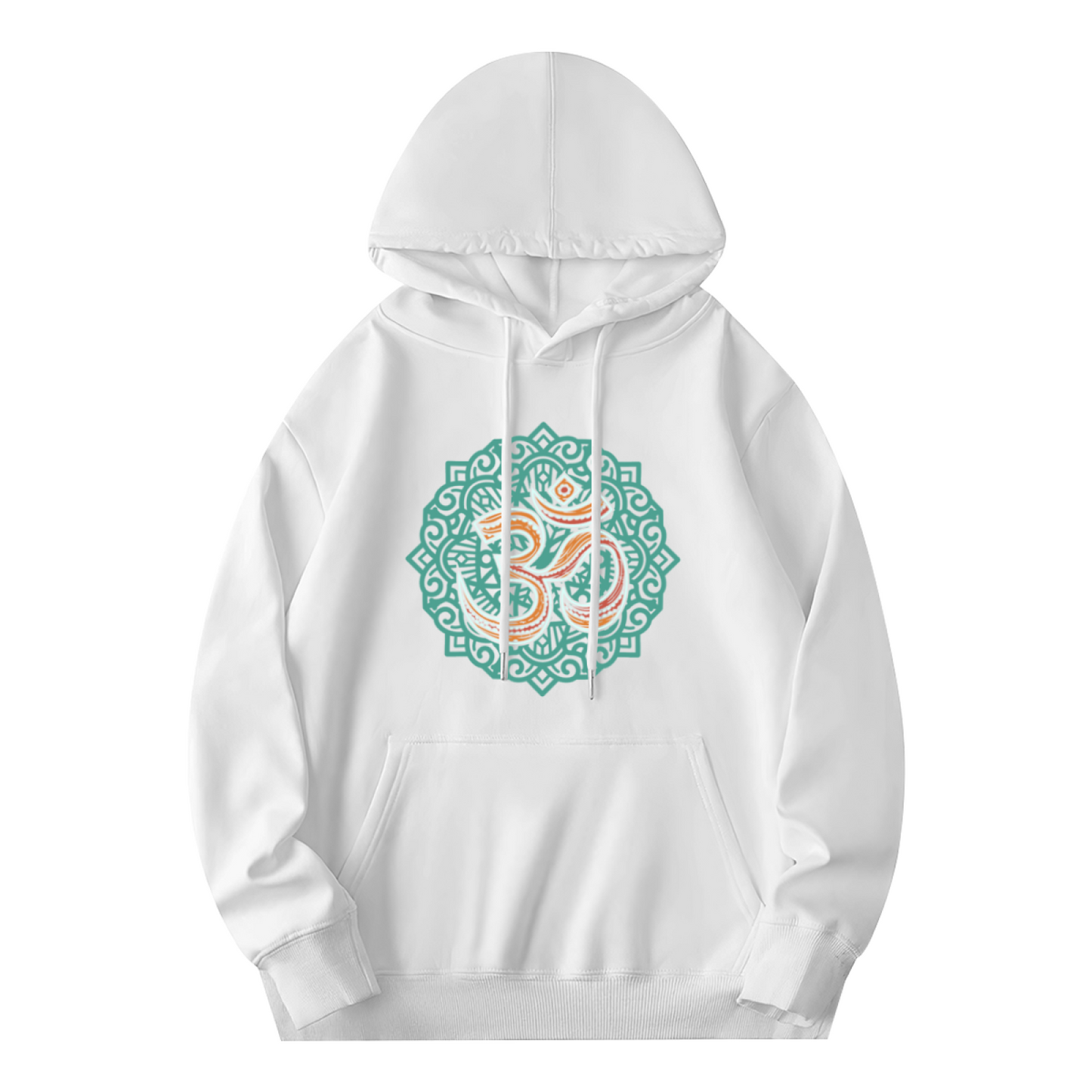 Boho Om Mandala Spiritual White Hoodie, Breathable Comfort