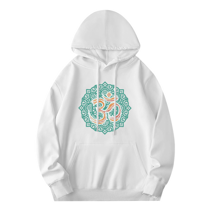 Boho Om Mandala Spiritual White Hoodie, Breathable Comfort
