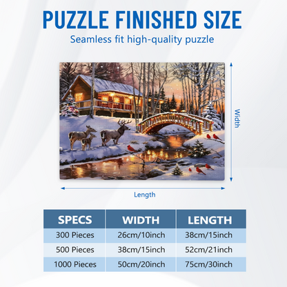 Magical Winter Snowy Cabin Deer & Cardinal Birds Puzzle 300/500/1000pcs
